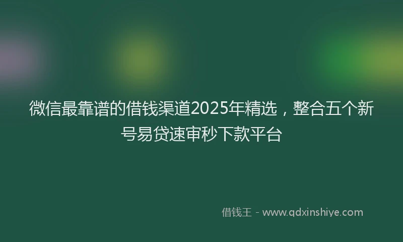 微信最靠谱的借钱渠道2025年精选，整合五个新号易贷速审秒下款平台
