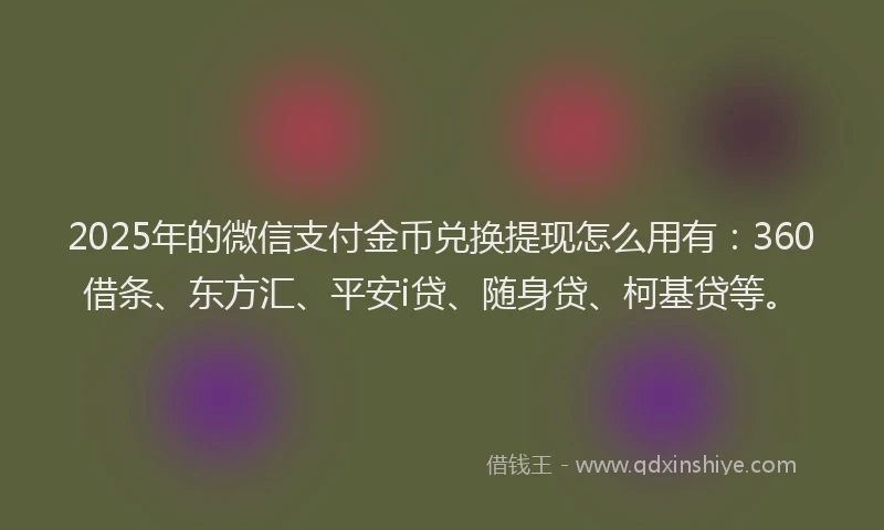 2025年的微信支付金币兑换提现怎么用有：360借条、东方汇、平安i贷、随身贷、柯基贷等。