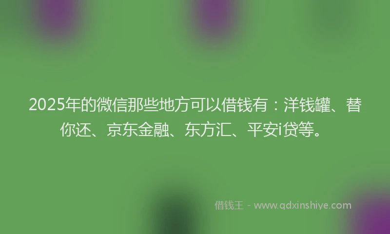 2025年的微信那些地方可以借钱有：洋钱罐、替你还、京东金融、东方汇、平安i贷等。