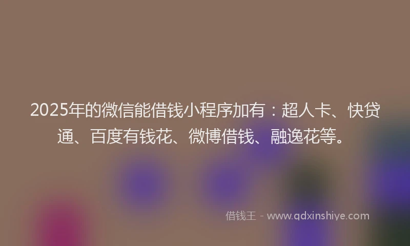 2025年的微信能借钱小程序加有：超人卡、快贷通、百度有钱花、微博借钱、融逸花等。