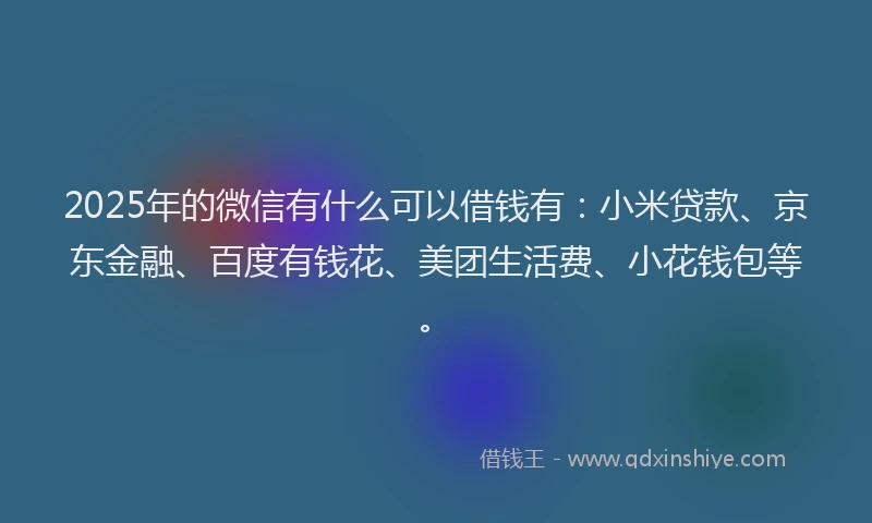 2025年的微信有什么可以借钱有：小米贷款、京东金融、百度有钱花、美团生活费、小花钱包等。