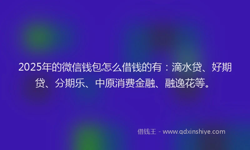 2025年的微信钱包怎么借钱的有：滴水贷、好期贷、分期乐、中原消费金融、融逸花等。