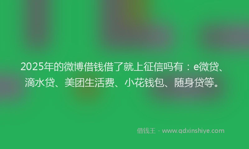 2025年的微博借钱借了就上征信吗有：e微贷、滴水贷、美团生活费、小花钱包、随身贷等。