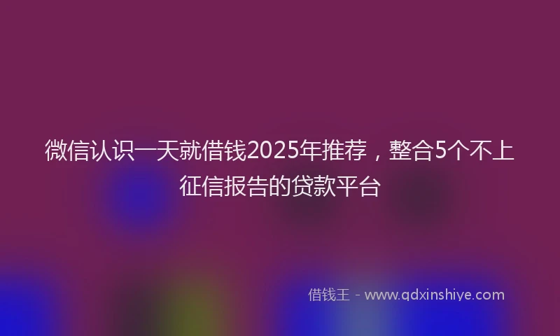 微信认识一天就借钱2025年推荐，整合5个不上征信报告的贷款平台