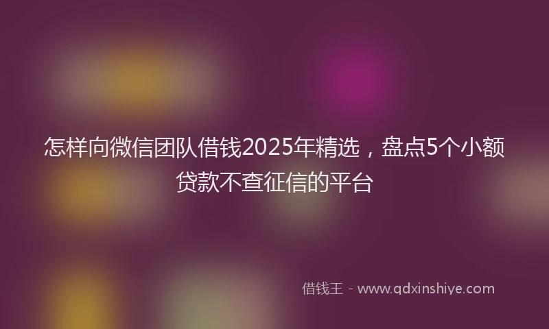 怎样向微信团队借钱2025年精选，盘点5个小额贷款不查征信的平台