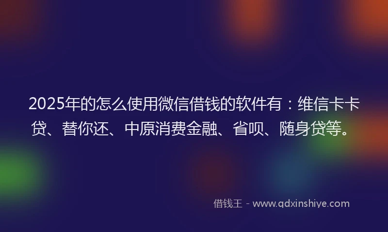 2025年的怎么使用微信借钱的软件有：维信卡卡贷、替你还、中原消费金融、省呗、随身贷等。