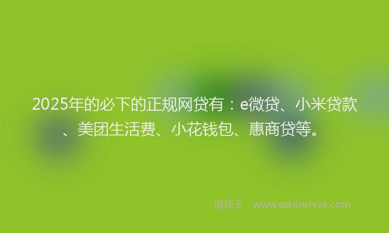 2025年的必下的正规网贷有：e微贷、小米贷款、美团生活费、小花钱包、惠商贷等。