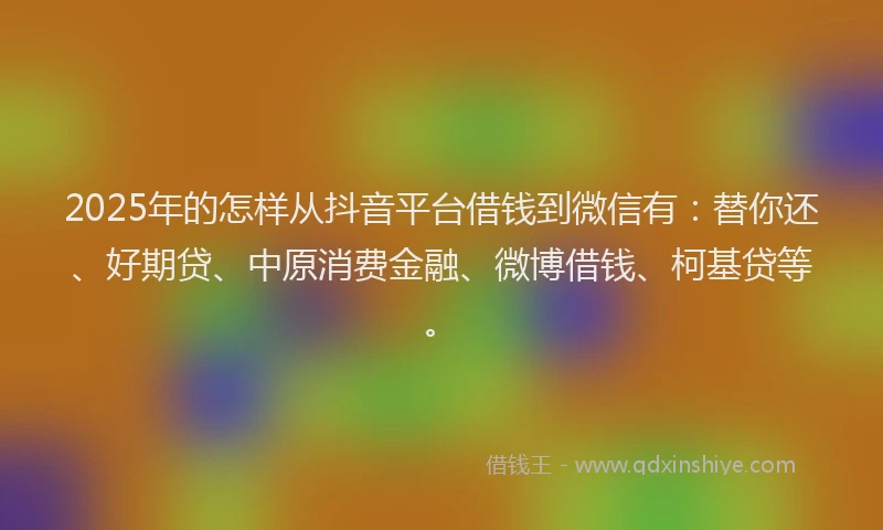 2025年的怎样从抖音平台借钱到微信有：替你还、好期贷、中原消费金融、微博借钱、柯基贷等。