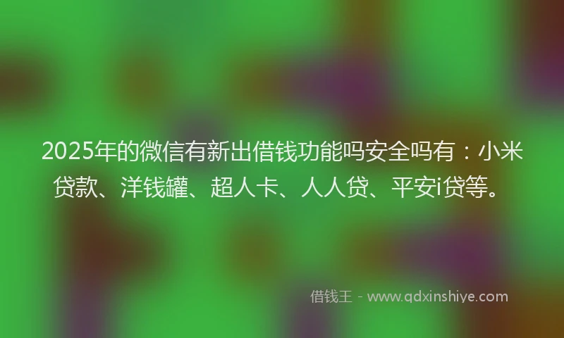 2025年的微信有新出借钱功能吗安全吗有：小米贷款、洋钱罐、超人卡、人人贷、平安i贷等。