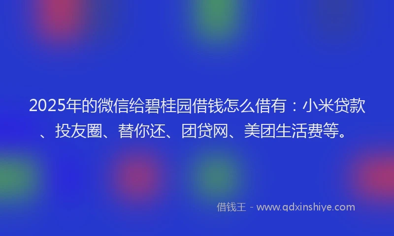 2025年的微信给碧桂园借钱怎么借有：小米贷款、投友圈、替你还、团贷网、美团生活费等。
