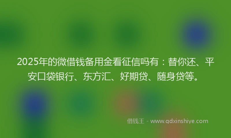 2025年的微借钱备用金看征信吗有：替你还、平安口袋银行、东方汇、好期贷、随身贷等。