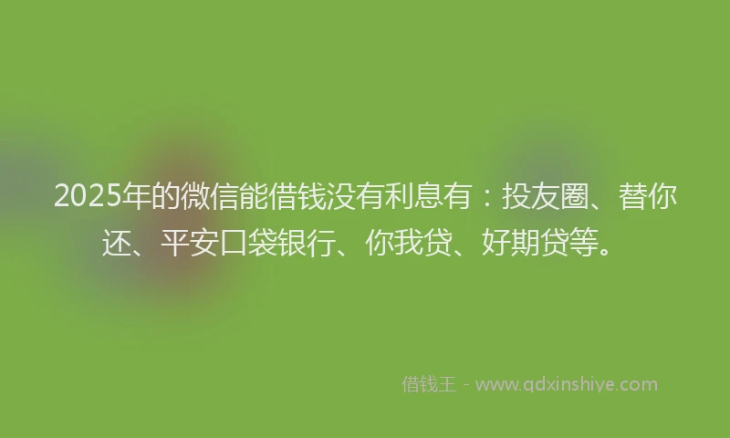2025年的微信能借钱没有利息有：投友圈、替你还、平安口袋银行、你我贷、好期贷等。