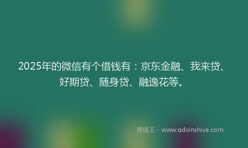 2025年的微信有个借钱有：京东金融、我来贷、好期贷、随身贷、融逸花等。