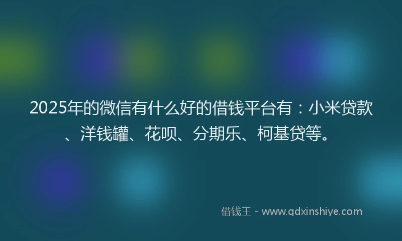 2025年的微信有什么好的借钱平台有：小米贷款、洋钱罐、花呗、分期乐、柯基贷等。