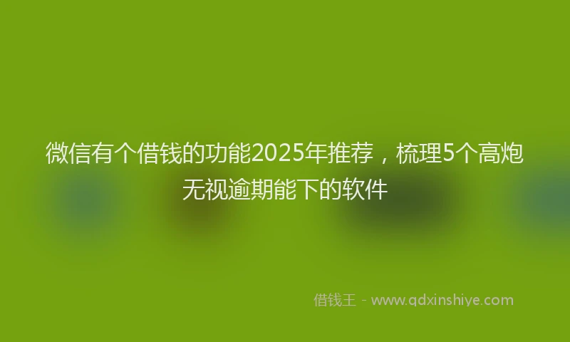 微信有个借钱的功能2025年推荐，梳理5个高炮无视逾期能下的软件