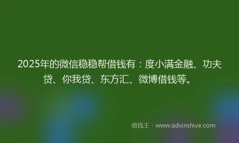 2025年的微信稳稳帮借钱有：度小满金融、功夫贷、你我贷、东方汇、微博借钱等。