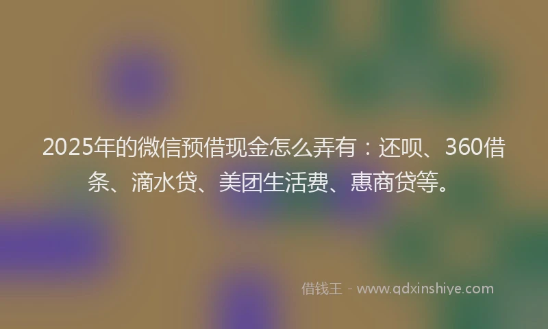 2025年的微信预借现金怎么弄有：还呗、360借条、滴水贷、美团生活费、惠商贷等。