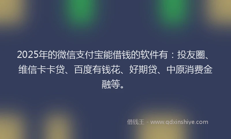 2025年的微信支付宝能借钱的软件有：投友圈、维信卡卡贷、百度有钱花、好期贷、中原消费金融等。