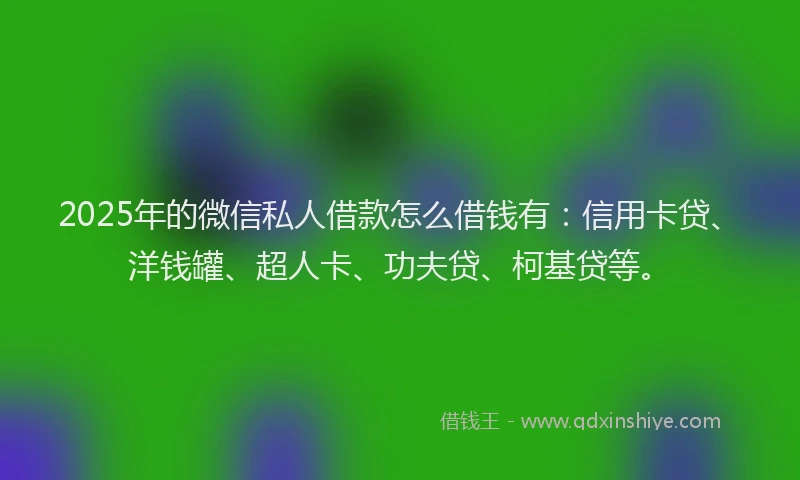 2025年的微信私人借款怎么借钱有：信用卡贷、洋钱罐、超人卡、功夫贷、柯基贷等。