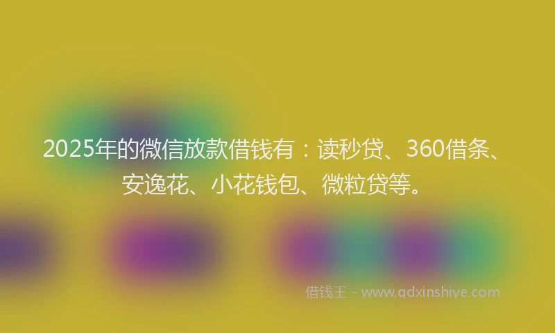 2025年的微信放款借钱有：读秒贷、360借条、安逸花、小花钱包、微粒贷等。
