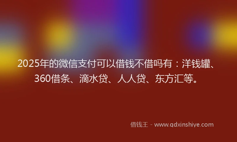 2025年的微信支付可以借钱不借吗有：洋钱罐、360借条、滴水贷、人人贷、东方汇等。