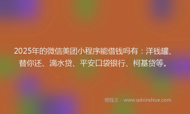 2025年的微信美团小程序能借钱吗有：洋钱罐、替你还、滴水贷、平安口袋银行、柯基贷等。