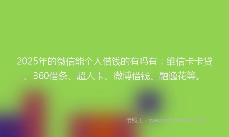 2025年的微信能个人借钱的有吗有：维信卡卡贷、360借条、超人卡、微博借钱、融逸花等。