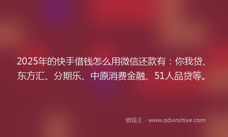 2025年的快手借钱怎么用微信还款有：你我贷、东方汇、分期乐、中原消费金融、51人品贷等。