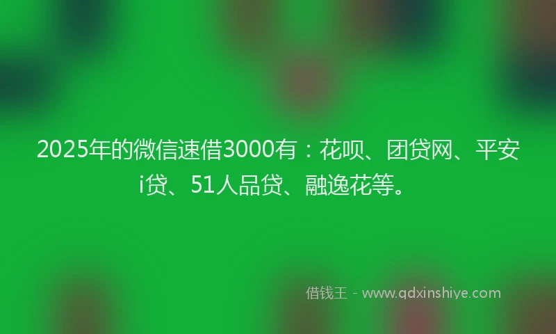 2025年的微信速借3000有：花呗、团贷网、平安i贷、51人品贷、融逸花等。