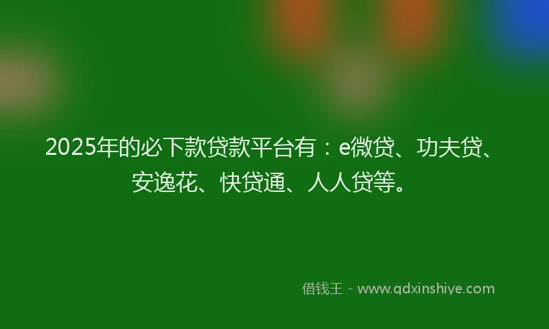 2025年的必下款贷款平台有：e微贷、功夫贷、安逸花、快贷通、人人贷等。