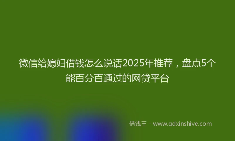 微信给媳妇借钱怎么说话2025年推荐，盘点5个能百分百通过的网贷平台