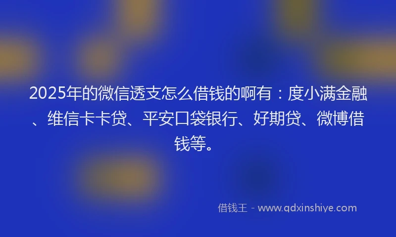 2025年的微信透支怎么借钱的啊有：度小满金融、维信卡卡贷、平安口袋银行、好期贷、微博借钱等。