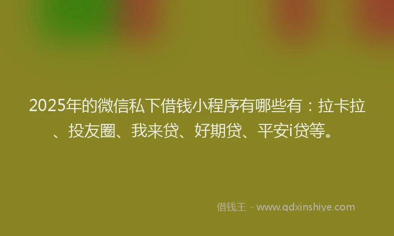 2025年的微信私下借钱小程序有哪些有：拉卡拉、投友圈、我来贷、好期贷、平安i贷等。