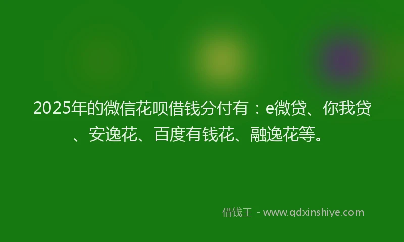 2025年的微信花呗借钱分付有：e微贷、你我贷、安逸花、百度有钱花、融逸花等。