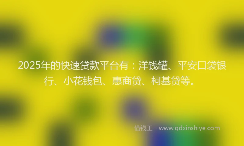 2025年的快速贷款平台有：洋钱罐、平安口袋银行、小花钱包、惠商贷、柯基贷等。