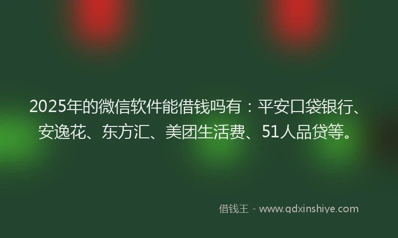 2025年的微信软件能借钱吗有：平安口袋银行、安逸花、东方汇、美团生活费、51人品贷等。