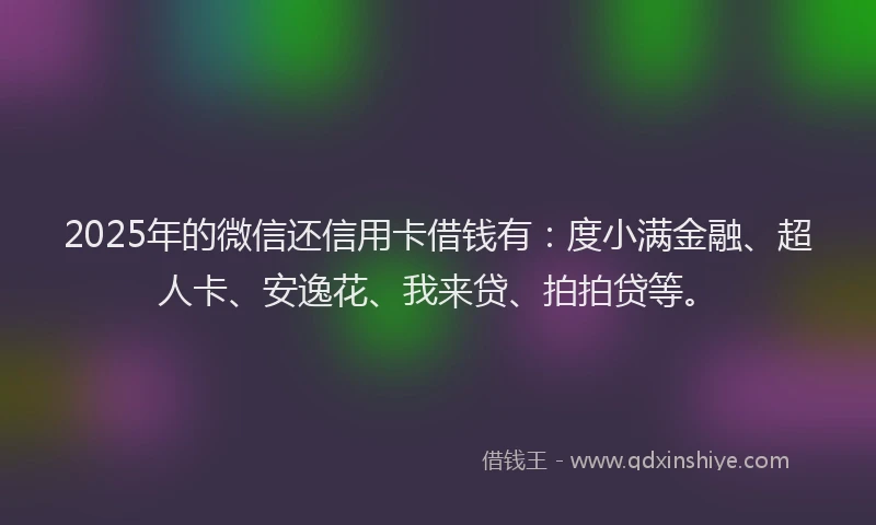 2025年的微信还信用卡借钱有:度小满金融、超人卡、安逸花、我来贷、拍拍贷等。