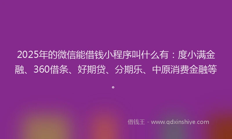 2025年的微信能借钱小程序叫什么有：度小满金融、360借条、好期贷、分期乐、中原消费金融等。