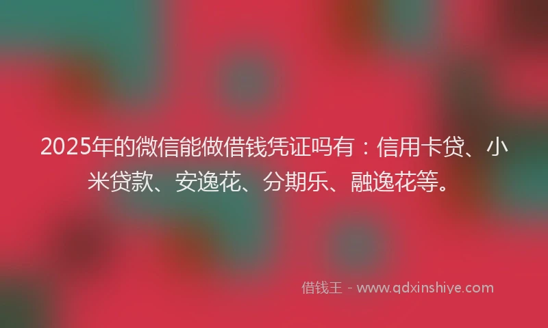 2025年的微信能做借钱凭证吗有：信用卡贷、小米贷款、安逸花、分期乐、融逸花等。