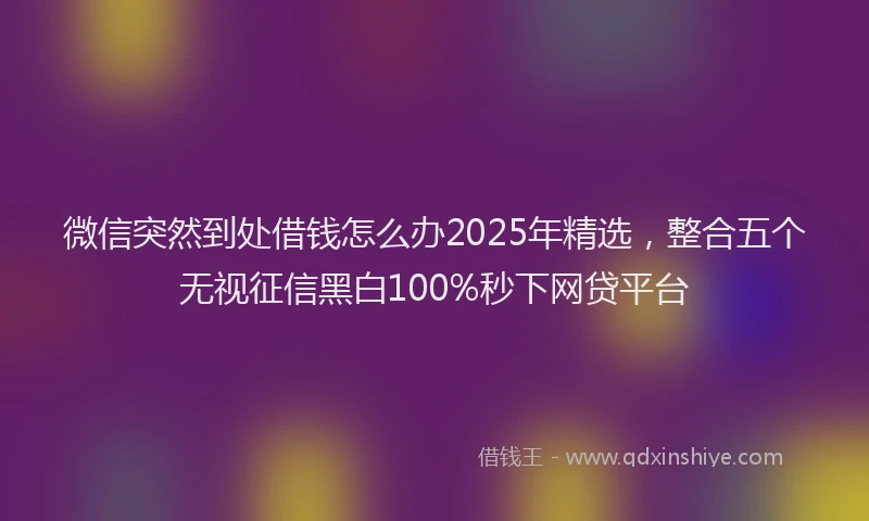 微信突然到处借钱怎么办2025年精选，整合五个无视征信黑白100%秒下网贷平台