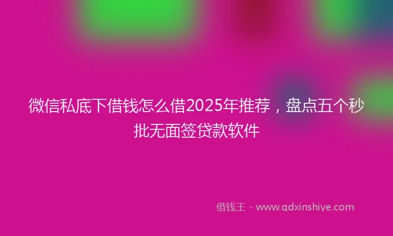 微信私底下借钱怎么借2025年推荐，盘点五个秒批无面签贷款软件