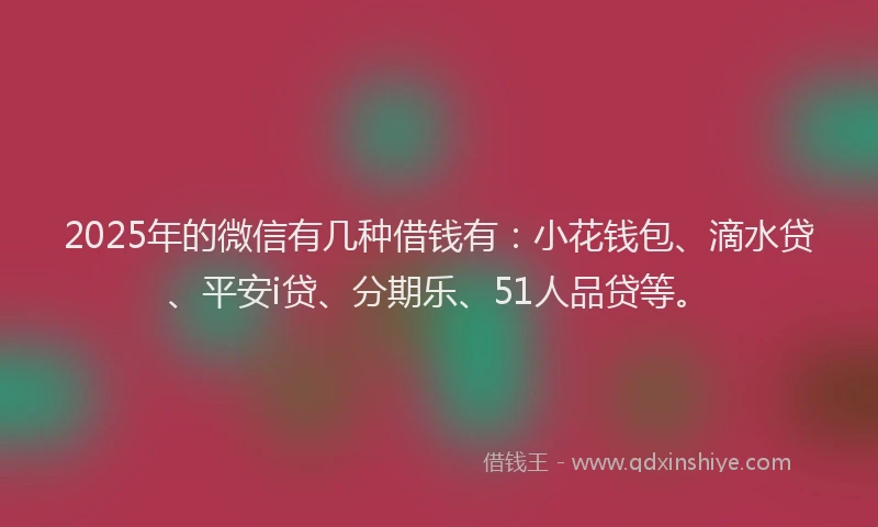 2025年的微信有几种借钱有：小花钱包、滴水贷、平安i贷、分期乐、51人品贷等。