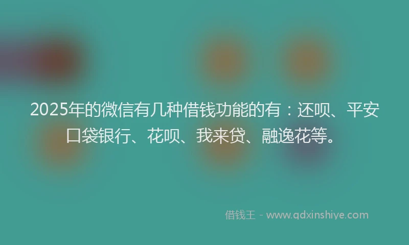 2025年的微信有几种借钱功能的有：还呗、平安口袋银行、花呗、我来贷、融逸花等。