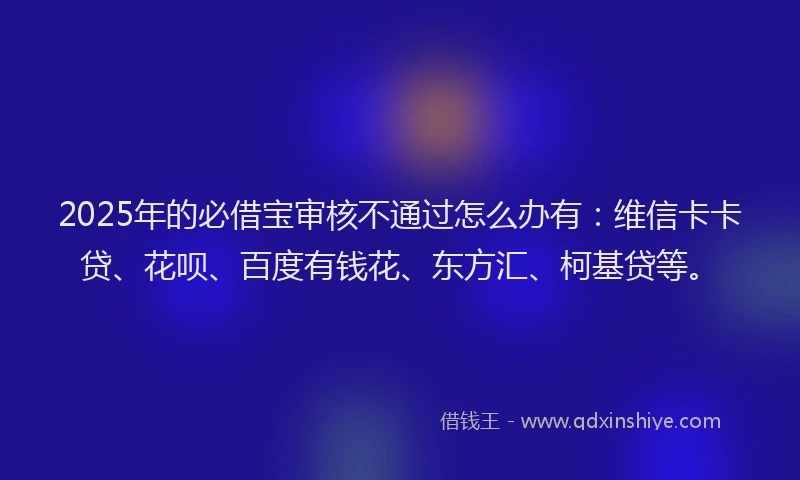 2025年的必借宝审核不通过怎么办有：维信卡卡贷、花呗、百度有钱花、东方汇、柯基贷等。