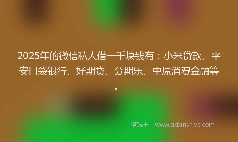 2025年的微信私人借一千块钱有：小米贷款、平安口袋银行、好期贷、分期乐、中原消费金融等。