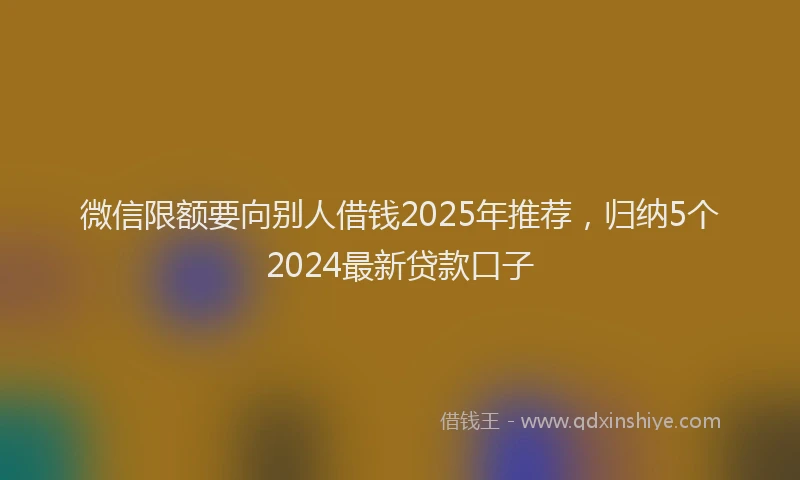 微信限额要向别人借钱2025年推荐，归纳5个2024最新贷款口子
