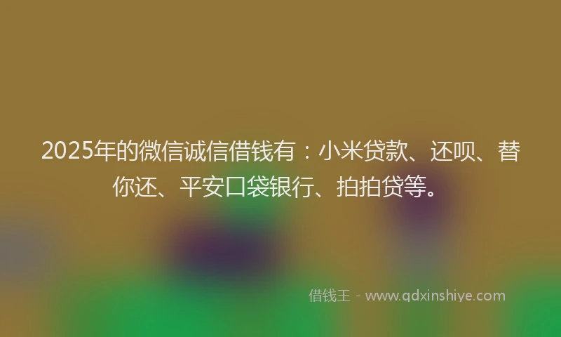 2025年的微信诚信借钱有：小米贷款、还呗、替你还、平安口袋银行、拍拍贷等。