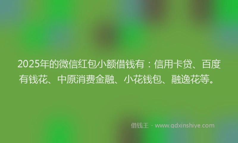 2025年的微信红包小额借钱有：信用卡贷、百度有钱花、中原消费金融、小花钱包、融逸花等。