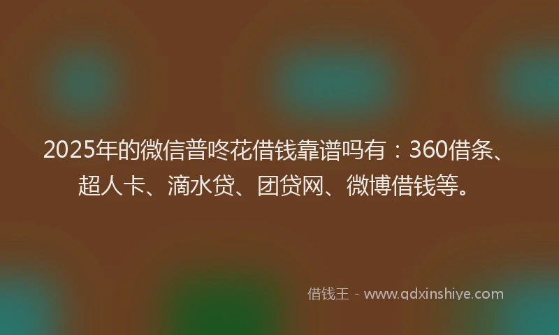 2025年的微信普咚花借钱靠谱吗有：360借条、超人卡、滴水贷、团贷网、微博借钱等。