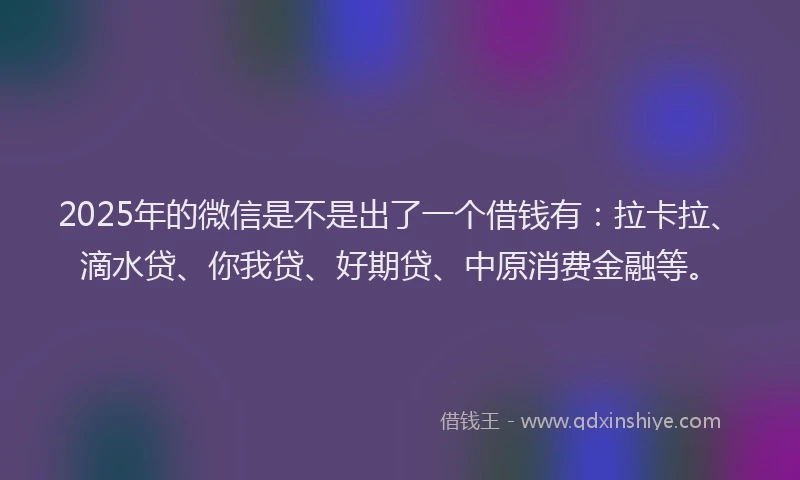 2025年的微信是不是出了一个借钱有：拉卡拉、滴水贷、你我贷、好期贷、中原消费金融等。